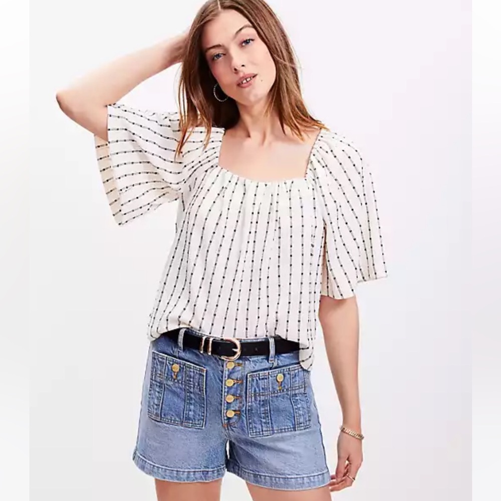 LOFT White and Black dotted Striped Blouse small